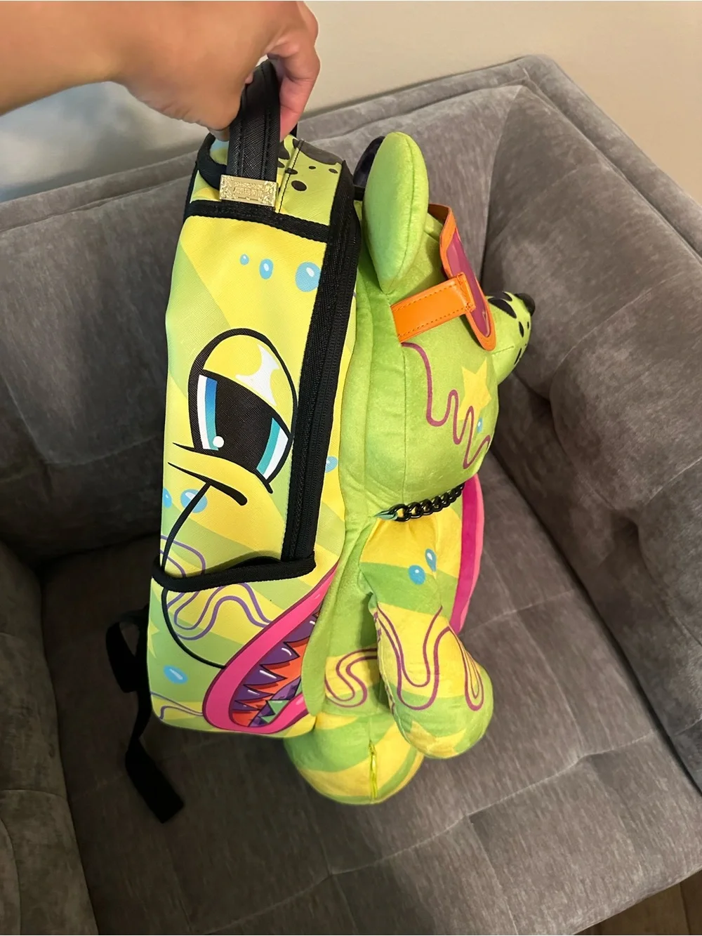 Sprayground Slime Dime Money Bear TEDDYBEAR On Backpack